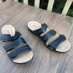 Clarks Laurieann Cove Black Leather Sandals 3 Strap Adjustable Comfort Shoes 8M